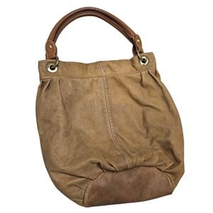 Coldwater Creek Genuine Leather Hobo Shoulder Bag Distressed Tan Brown‎